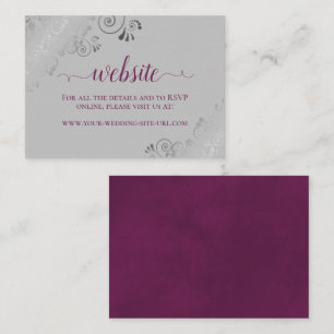 Cassis Purple on Grey Silver Lace Wedding Website Enclosure Card