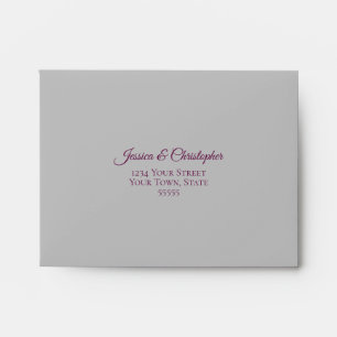 Cassis Purple Silver Lace Inside Grey Wedding RSVP Envelope