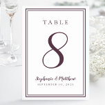 Cassis Purple Wedding Modern Simple Chic Table Number<br><div class="desc">A template for any number this simple, minimalist and elegant Wedding Table Number design features a contemporary design with a double frame border in CASSIS PURPLE on a crisp white background. Chic design provides timeless yet modern sophistication. Personalise wedding table design with your name, wedding date and table number in...</div>