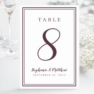 Cassis Purple Wedding Modern Simple Chic Table Number