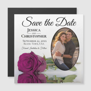 Cassis Rose on White Wedding Save The Date Photo Magnetic Invitation
