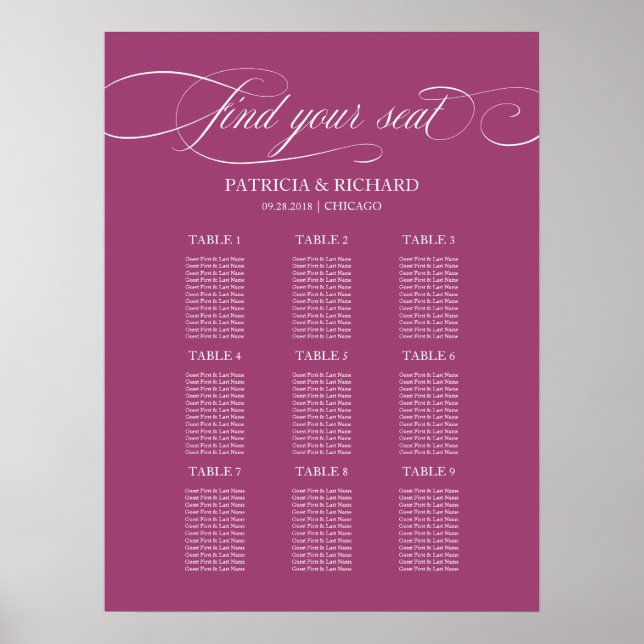 Cassis Wedding Seating Chart (Front)