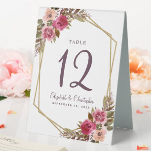 Cassis Wedding Table Number Floral Gold Geometric