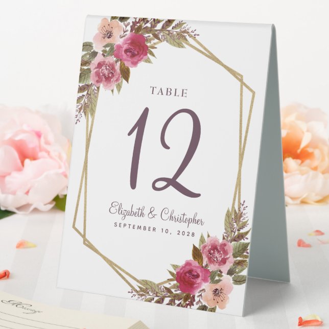 Cassis Wedding Table Number Floral Gold Geometric (In SItu (Wedding))