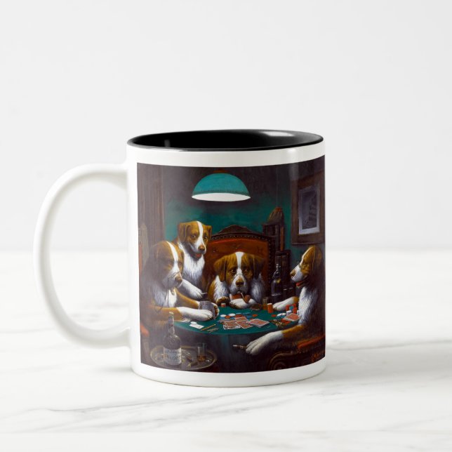 Cassius Marcellus Coolidge Dogs Playing Poker Two-Tone Coffee Mug (Left)