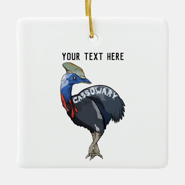 cassowary colored woth text ceramic ornament (Front)