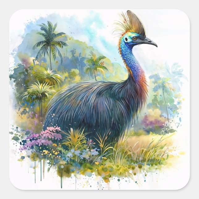 Cassowary Watercolor Art Square Sticker (Front)