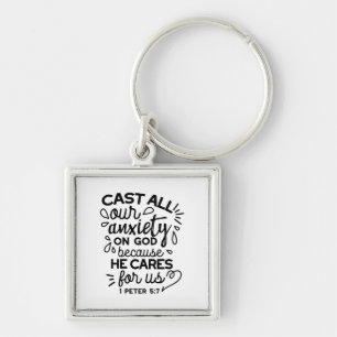 Cast All Your Anxiety – 1 Peter 5:7 Bible Verse Key Ring