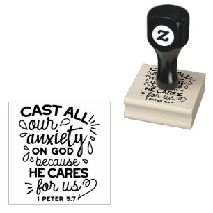 Cast All Your Anxiety – 1 Peter 5:7 Bible Verse Rubber Stamp