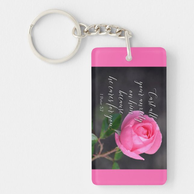 Cast all your Anxiety Christian Bible Verse Prayer Key Ring (Front)