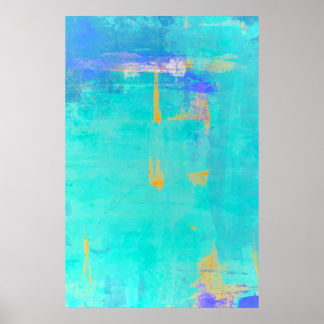 'Cast Away' Turquoise and Orange Abstract Art Poster (Front)