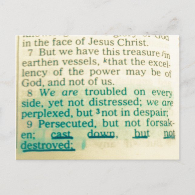 Cast down but not destroyed Bible Verse Postcard (Front)