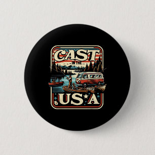 Cast In The Usa Vintage Fishing Adventure  6 Cm Round Badge