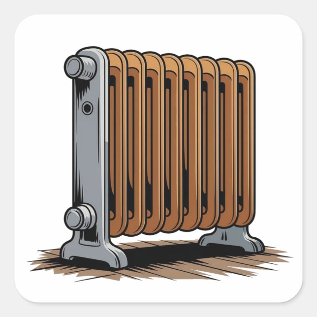 cast iron radiator cartoon style square sticker (Front)