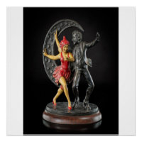 Cast Iron Sculpture of a Jester and 1920s Flapper