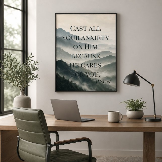 Cast Your Anxiety on Him Misty Mountain Scripture Poster (Creator Uploaded)