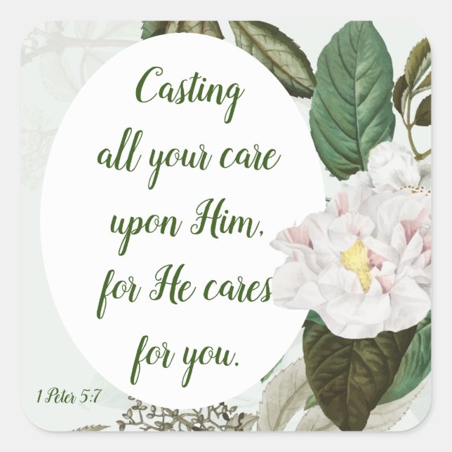 Cast your Cares, Anxiety, Worry Inspirational Square Sticker (Front)