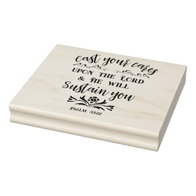 Cast Your Cares Bible Verse Mounted Typography Rubber Stamp (Stamp)