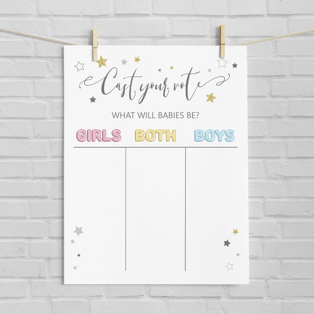 Cast your vote twins gender reveal sign, neutral poster (Creator Uploaded)