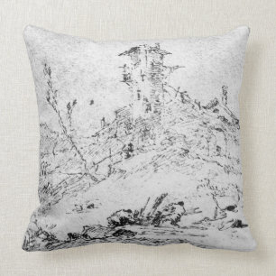 Castel Cogolo Per Andar a Trento (pen & ink on pap Cushion