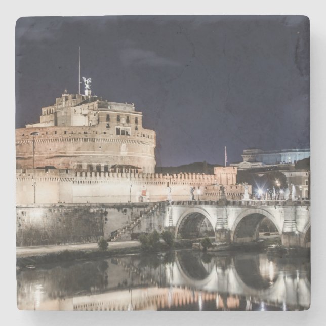 Castel Sant Angelo at night in Rome Stone Coaster (Front)