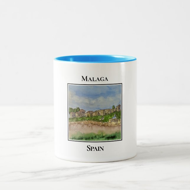 Castillo de Gibralfaro and Alcazaba. Malaga Spain Two-Tone Coffee Mug (Center)