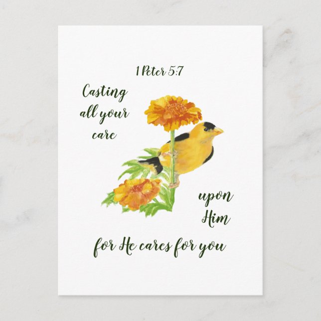 Casting all your care upon Him 1 Peter 5:7 Quote Postcard (Front)