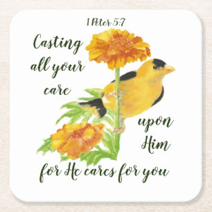 Casting all your care upon Him 1 Peter 5:7 Square Paper Coaster