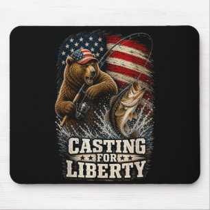 Casting for liberty patriotic bear fishing angler mouse pad