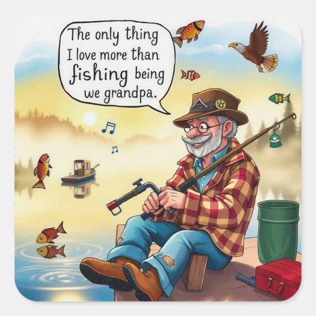 Casting Memories: A Grandfather's Love for Fishing Square Sticker (Front)