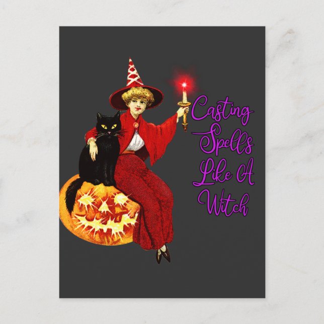 Casting Spells Like A Witch - Halloween Black Cat  Postcard (Front)