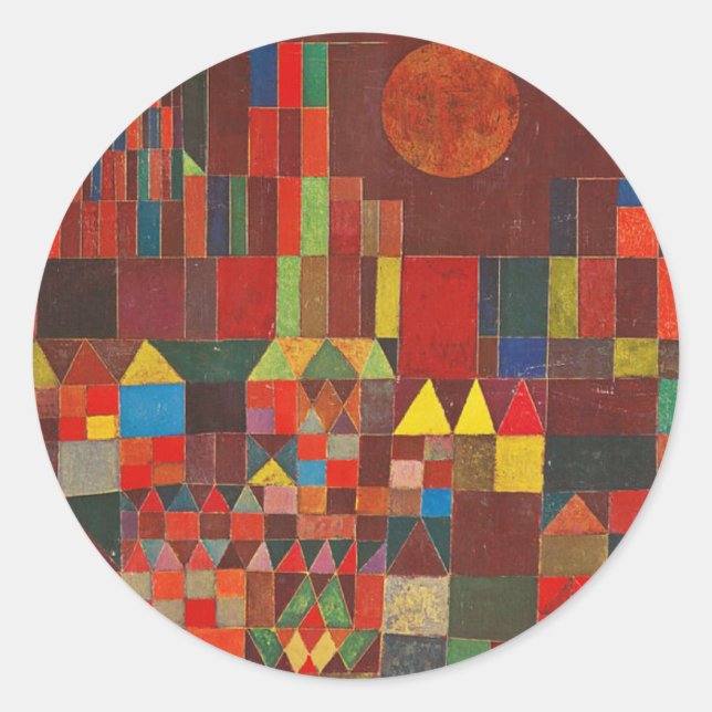 Castle and Sun, Paul Klee Expressionism Figurative Classic Round Sticker (Front)