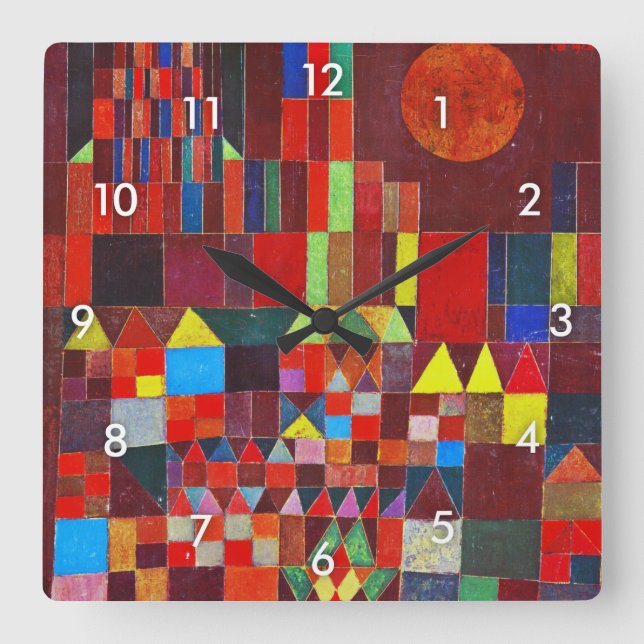Castle and Sun, Paul Klee Square Wall Clock (Front)