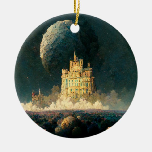 Castle At The Edge Of The World Fantasy Sci-Fi Ceramic Ornament (Front)