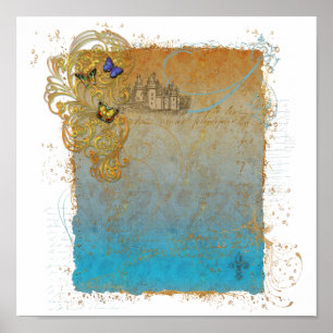 Castle & Butterflies Storybook Poster Print