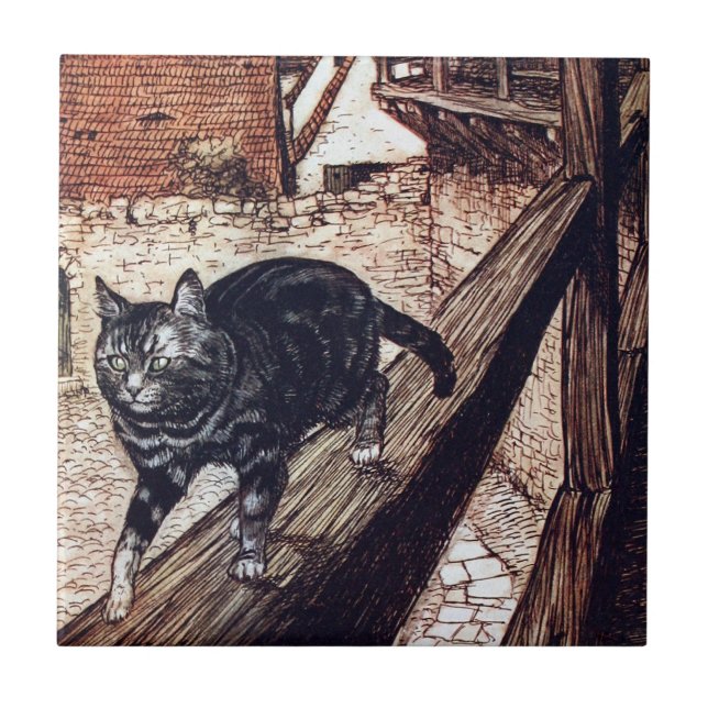 Castle Cat Rackham Illustration Ceramic Tile (Front)