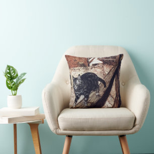 Castle Cat Rackham Illustration Cushion