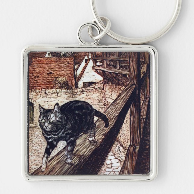 Castle Cat Rackham Illustration Key Ring (Front)