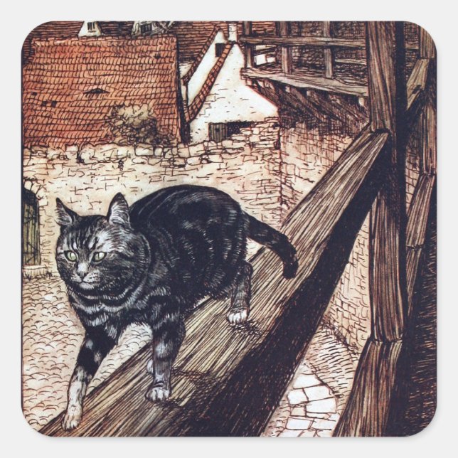 Castle Cat Rackham Illustration Square Sticker (Front)