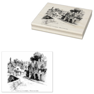 Castle Combe Village Sketch, Wiltshire England   Rubber Stamp