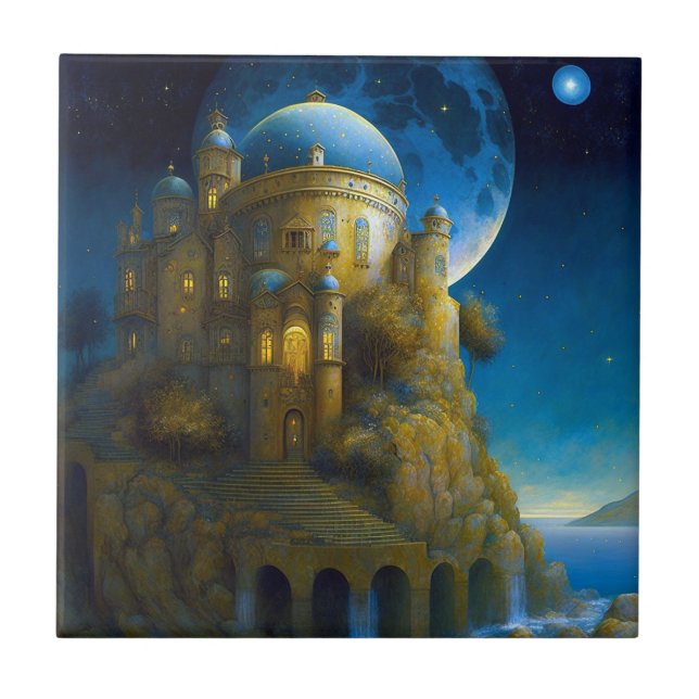 Castle Fantasy Moon Landscape Ceramic Tile (Front)