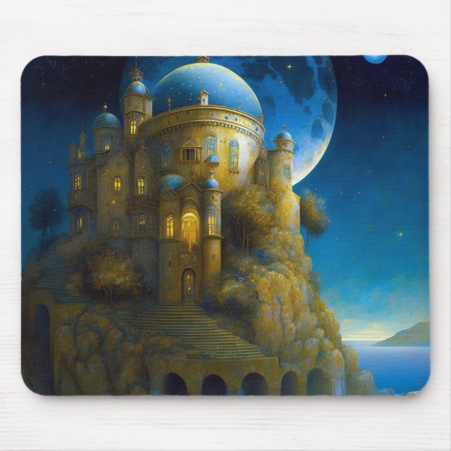 Castle Fantasy Moon Landscape Mouse Pad (Front)