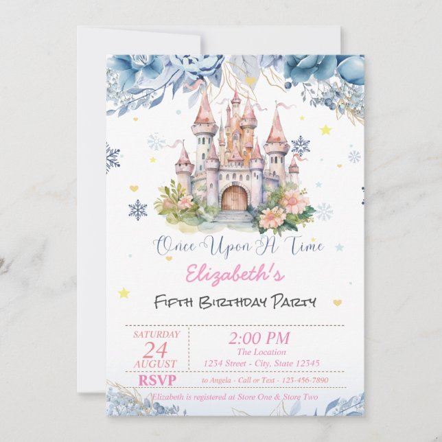  Castle Flowers Hearts Snowflakes Fairytale  Invitation (Front)