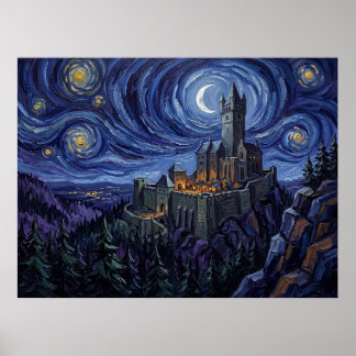 Castle Frankenstein Starry Night Horror Landscape Poster
