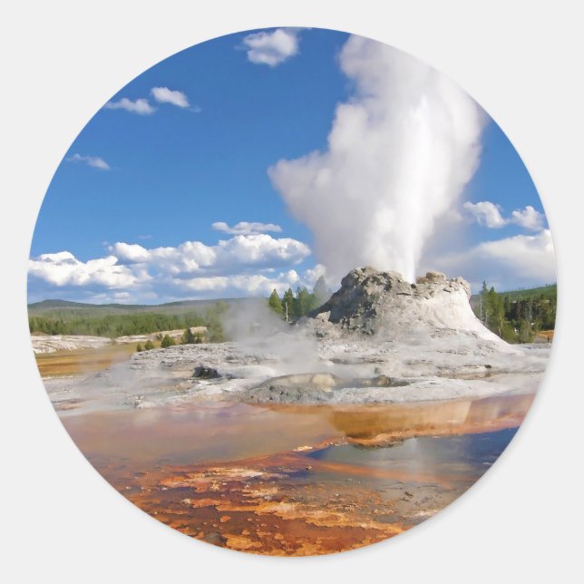 Castle Geyser Eruption Yellowstone National Park. Classic Round Sticker (Front)