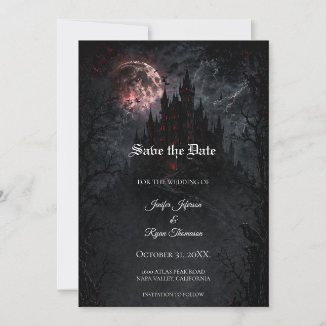Castle Gothic wedding save the date invitation (Front)