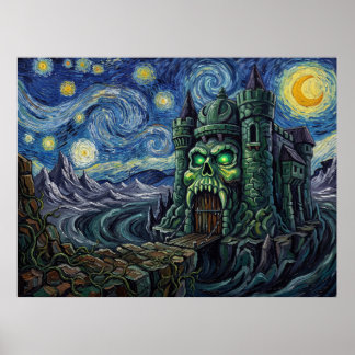 Castle Grayskull Starry Night Fantasy Landscape Poster