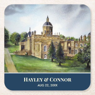 Castle Howard York England Watercolor Painting Square Paper Coaster