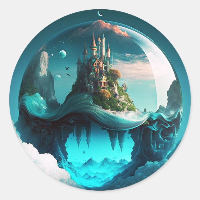Castle In Crystal Ball Classic Round Sticker (Front)