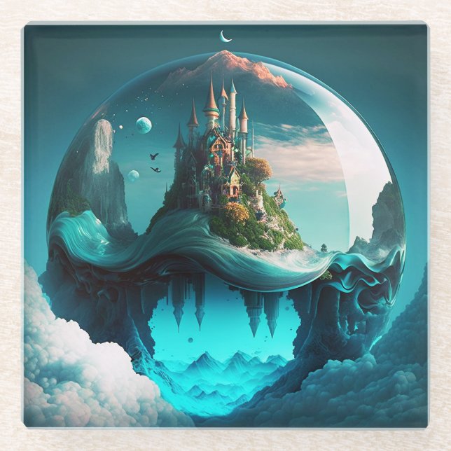 Castle In Crystal Ball Glass Coaster (Front)